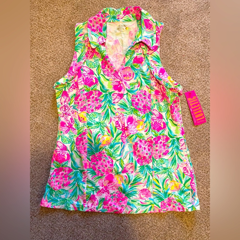 Lilly Pulitzer Women Luxletic Martina Polo Top “Pear Necessities” - Size Large